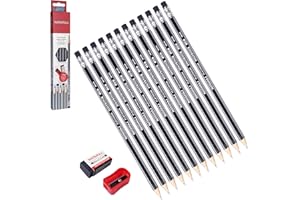 Nataraj Writing Pencils, Platinum, BLACK Bonded Lead, Pack of 12, 2B Wood Rubber Eraser Tip Dark Pencils, Sharpener, School Home Children Kids