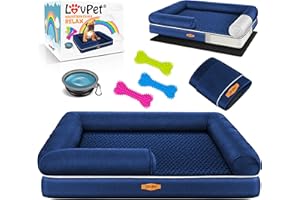 Lovpet® Panier orthopédique pour Chien Relax avec gamelle + 3 os à mâcher pour Chiens de Petite, Moyenne et Grande Taille Housse Amovible et Lavable