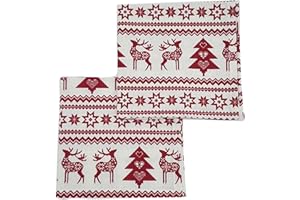 Christmas Napkin - Cotton Napkins for Christmas-Themed Dining Table Setting & Silverware - Nordic Red Reindeer Napkins - Ragged Rose Gift Wrapped Cloth Napkins Set of 4-40 cm x 40 cm