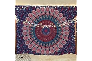 Bless International Indischer Hippie Bohemian Psychedelic Peacock Mandala Wandbehang Bettwäsche Tapisserieoth (Midnight Blue, Twin(54x72Inches)(140x185cms))