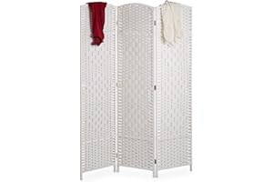 ‎RELAXDAYS Relaxdays Paravent Raumteiler, HxB: 170 x 120 cm, Faltbarer Raumtrenner, 3-teiliger Sichtschutz, Holz & Papierseil, weiß