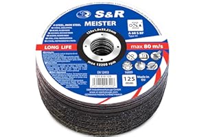 S&R Disque 125 Meule à tronçonner Fer Métal, Acier Inox, Aluminium (125 x1,0x22,23mm A60) - 25 Disques Coupe pour Meuleuse d'Angle