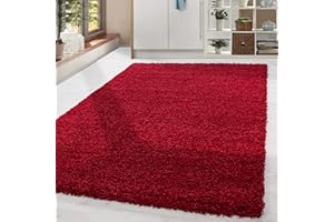 ‎HOMEBYHOME HomebyHome Shaggy Teppich Wohnzimmer 140 x 200 cm - Shaggy Teppich Hochflor Rot Extra Weich und Flauschig - Waschbarer Langflor Teppiche für Schlafzimmer, Küche, Flur - Carpet, Halı, Kilim