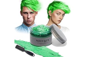 MIFELOY 120g Temporary Green Hair Color Wax with Dye Brush, Instant Natural Hairstyle Cream, Disposable Coloring Mud for Men Women Youth, Washable Styling Pomades for Party Cosplay DIY Halloween