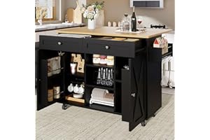 Wyibwy mobile Carrello da cucina,isola da cucina su ruote con piano di lavoro pieghevole,carrello da pranzo con ripiani per snack e portasciugaman,tavolo da pranzo con spazio di archiviazione,nero