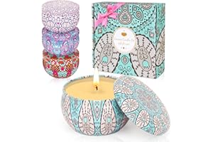 KIYTARBOO Candele Profumate Set Regalo, Candele Soia Per Aromaterapia con 4 Profumi, per Donna Alleviare Lo Stress, Adatto per Anniversario di Compleanno della Festa della Mamma Natale