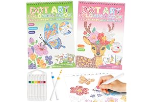 Yellcetoy Målarbok för Barn Vuxna 2-pack,Colouring Book med 12 Pennor | 5 teman 38 mönster dot art, paint by letter pysselkit för barn 6+ år