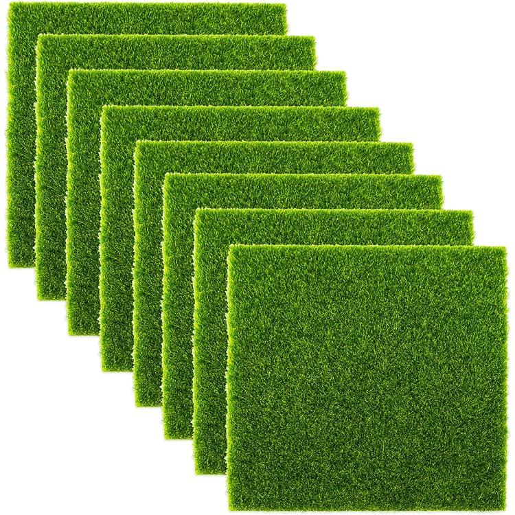 NHQZ Lot De 4 Tapis De Gazon Artificiel Miniature - 15x15cm - Pour Décoration Maison De Poupée, Jardin Miniature, DIY