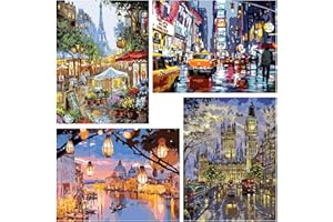 AIKEWO 4 Pack Paint by Numbers for Adults，Landscape City Paint by Numbers for Adults Beginner,London Paris Venice New York Oil Painting for Home Wall Decor Inch12x16