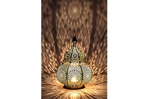 MARRAKESCH ORIENT & MEDITERRAN INTERIOR Farol portavelas Oriental de Metal - Candelabro para el jardín - Decorativo para la Mesa - Ziva Dorado - transmite Buen Ambiente - Pasa un Buen rato en el jardín