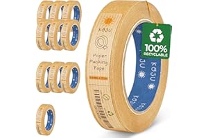 Koju Kraft Paper Packing Tape 24mm x 50m | 1/3/6/36 packs | Eco Friendly & Recyclable Brown Paper Tape for Parcel Packing & Picture Framing | 1 Pack