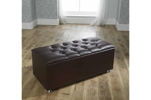 CROWNBEDSUK CROWN FAUX LEATHER DIAMANTE OTTOMAN TOY STORAGE BLANKET BOX (BROWN)