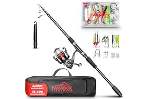 ‎PARADOX FISHING Paradox Fishing Angelruten Set zum Spinnfischen 2,1m/2,4m/2,7m I Teleskop-Rute mit Rolle, Ködern, Angelzubehör und Angel-Tasche I Angel Set – Angel-Set komplett