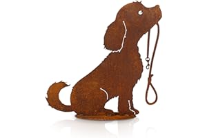Blümelhuber Statua da giardino per cani, in metallo effetto ruggine, decorazione per giardino, aiuole o porta di casa