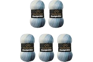 WOLLBIENE Moonlight Glitter Batik Simli - Ovillo de lana para tejer, 5 x 100 g, 500 g, lana para tejer y crochet, 20% lana, lana metalizada, lana turca, degradada, lana brillante (5500 azul, blanco)