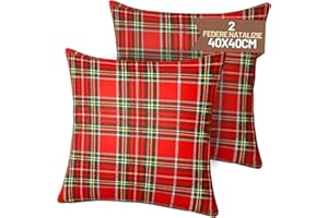 SONIT HOME DECOR SONIT - Copri Cuscini Natalizi per Divano 40x40 - Set 2 Federe Natalizie per Cuscino Natale Made in Italy - Tartan