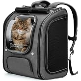 Pecute Cat Backpack, Large Bubble Backpack for Dogs, Ergonomic, XXL, Grey | Sun Shade Curtain, Transparent Window, Safety Rop