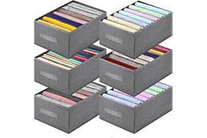 GENHH 6 Stück Schrank Organizer Ordnungssystem Kleiderschrank Stapelbar, Hosen Organizer für Kleiderschrank, Organizer Kleidung, Kleider Aufbewahrungsbox Ordnungsboxen mit Griff (7 Staufächer)