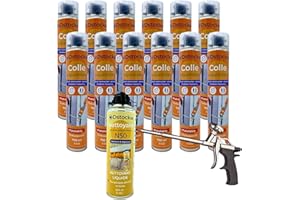 DSTOCK60 - Lot de 12 colle de montage polyuréthane + 1 pistolet + 1 nettoyant mousse - Mousse polyuréthane faiblement expansive pour le collage des panneaux isolants, rouleaux de bitume, huisseries