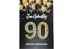 LIBETUI CARDS Elegant Greeting Card A5 Birthday Card with Number and Congratulations in German, Black/Gold