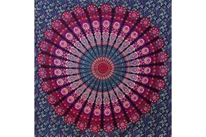 MOMOMUS Arazzo da Parete Mandala - Arte Murale Etnico 100% Cotone - Ideale come Arazzo Mandala da Parete, Telo Mandala per Muro e Telo Indiano per Sala Yoga - Lilla, 210x230 cm
