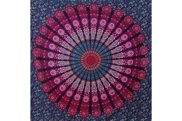 MOMOMUS Tapis/Drap/Tenture Murale Mandala – Art Mural 100% Coton – Idéal comme Tapisserie Murale Mandala, Toile Murale et Tissu Déco pour Yoga - Lilas, 210 x 230 cm