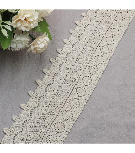 Ruban Au Crochet En Coton - Lot De 2,74 M, Largeur 11/12 Cm - Blanc - Pour Déco, Couture, Scrapbooking - Boîte Cadeau Incluse