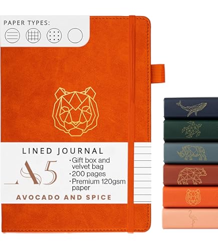Notitieboek A4 gelinieerd dagboek van Avocado en Spice® met geschenkdoos en fluwelen zakje - notitieblokken A4 hardcover - reisdagboek A4 notitieboek gevoerd - 200 dikke pagina's (blauw, gevoerd