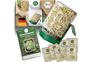 Little Plants Sprossenglas Set + 6 x Bio Sprossen Samen in 5 verschiedenen Farben inkl. Sprossen Ebook Keimglas (Grün)