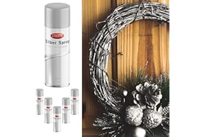 Cepewa Spray decorativo per fai da te, 111 ml, set da 6 bombolette spray color argento, con glitter per Natale (1 set da 6 bombolette spray argento)