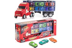 Prextex 15-inch Boys Toy Car Transporter Set of 6: Toys for Kids 2+ Years, Ideal Car Garage Toy for Toddlers, Truck Toy with Car Carrier Construction Toys Perfect Stocking Fillers