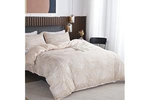 Jemiipee Set Copripiumino Piazza e Mezza con Motivo di Foglie Tropicali, 1 x Copripiumino 200x200 cm e 2 x Federe 65x65 cm Parure Sacco Copri Piumone Microfibra Biancheria da Letto Beige