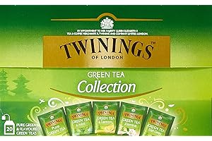Twinings Green Tea Selection thé vert, boîte de thé 5 différents thés verts Twinings. Pure Green Tea, Green Tea & Lemon, Green Tea & Apple, Jasmine Green Tea, Green Tea & Orange (1 x 34 g)