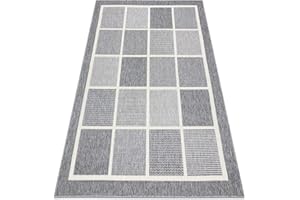 rugsx Nowoczesny dywan SISAL Spring w kwadraty, rama, dywan sznurkowy do salonu, sypialni, na taras, kuchni, szlufka na dywan – szary, 140 x 200 cm