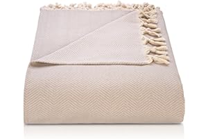 BOHORIA® Colcha Tulum, 100 % algodón, Oeko-Tex®, manta reversible para sofá y cama, con estampado, extragrande, 170 x 230 cm (sepia)