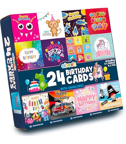 Confezione 12 Biglietti Di Auguri Di Compleanno Colorati Con Buste - Olivia Samuel - 6 Design, Formato A6 - Made In UK
