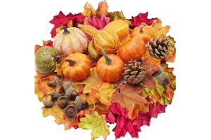 120 st konstgjorda pumpor höstdekorationer set, höst heminredning konstgjorda höst lönnblad, tallkottar, kalebasser, pumpa, små ekollon för Thanksgiving halloween höst hem skörd bordsdekorationer