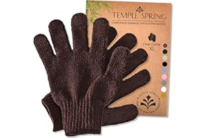 Temple Spring Guantes exfoliantes para baño, manoplas exfoliantes de bambú para ducha, exfoliantes corporales, esponja vegetal/exfoliación de belleza, removedor de vello encarnado - Café XL