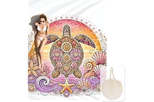 Zingtto Silky Soft 108"x84" Sand Proof Beach Blanket Sand Proof Mat with Corner Pockets and Fashion Mesh Bag for Beach Party, Travel, Camping and Outdoor Music Festival, Boho Mandala Sunset Turtle