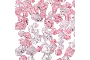 LUSSO LIA 150 pcs Fake Crushed Ice Rocks Fake Diamonds Acrylic Crystals Gemstones for Vase Fillers Wedding Decoration Home Decoration Party Decoration Table Scatter Crystals (Pink/Transparent)
