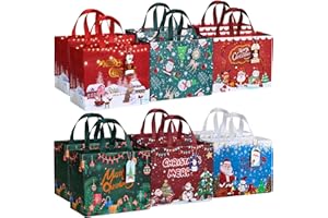 CHEPULA 12 torebek świątecznych na prezent z uchwytami, duże 33 cm, wielokrotnego użytku, nietkana, na Boże Narodzenie, artykuły imprezowe, świąteczne torby na zakupy, świąteczne upominki