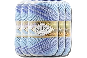 HOBBY YARN Alize 2165 Lot de 5 pelotes de laine turque de qualité supérieure 100 g - 100% acrylique - Fil à tricoter - Yarn - Fil avec dégradé de couleur (2165)