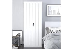 Galano Allington Wardrobe - Stylish and Sturdy 2 Door Wardrobe - Bedroom Furniture Unit with Hanging Rail Storage - W69.8 x D52.7 x H180.5cm - White