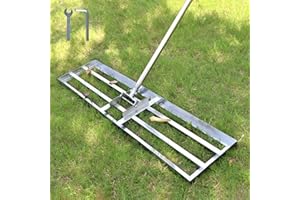 Plutohiker Rasen Rakel Edelstahl 100x25 cm Rakel Rasen nivellierrechen mit 2.15 Meter Verstellbarer Stiel für Hof Garten, Golfplatz,Rasenpflege,Rasen Sanden(2.15m, 25x100cm)