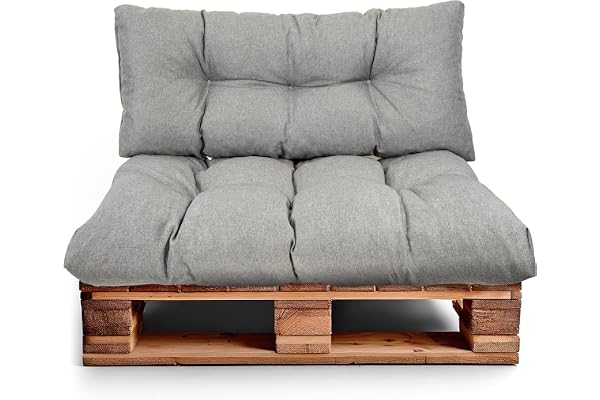 Best Wool Ensemble de Coussin Palette imperméables – Assise pour palettes Europe – Coussins pour palettes rembourrés avec Mousse granulaire Poulirette – Inclut Un modèle 120x80 + Dossier 120x40