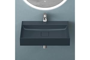 Mai & Mai Waschbecken Aufsatzwaschbecken Hängewaschbecken matt Anthrazit inkl. Ablaufgarnitur Mineralguss Rechteckig Waschplatz Breite: 60cm Colossum630