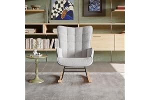 DAHUEN Gungstol, avslappning, vadderad amning, skandinavisk avslappnande stol, beige nalle tyg, rockstol, maximal belastning