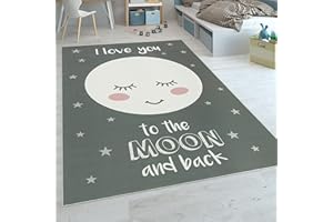 Paco Home Alfombra Habitación Infantil Niña Lavable Estrellas Luna Adorable Frase Gris, tamaño:80x150 cm