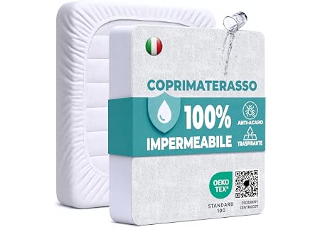 Coprimaterasso Matrimoniale Impermeabile 160x190 cm Lenzuolo con Angoli Bianco in Cotone e Microfibra Protezione…
