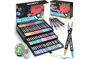 NICETY 54 Färger Akrylpennor – Dubbla Spetsar med 1mm Fin Spets & 1–5mm Penselspets – Akrylmarkörer för Sten, Trä, Glas och K